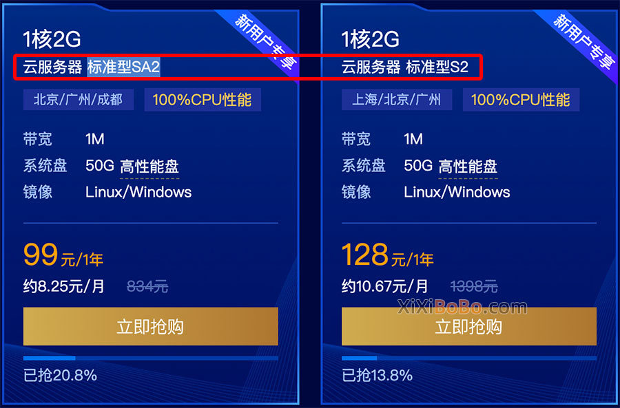 腾讯云服务器标准型SA2和标准型S2