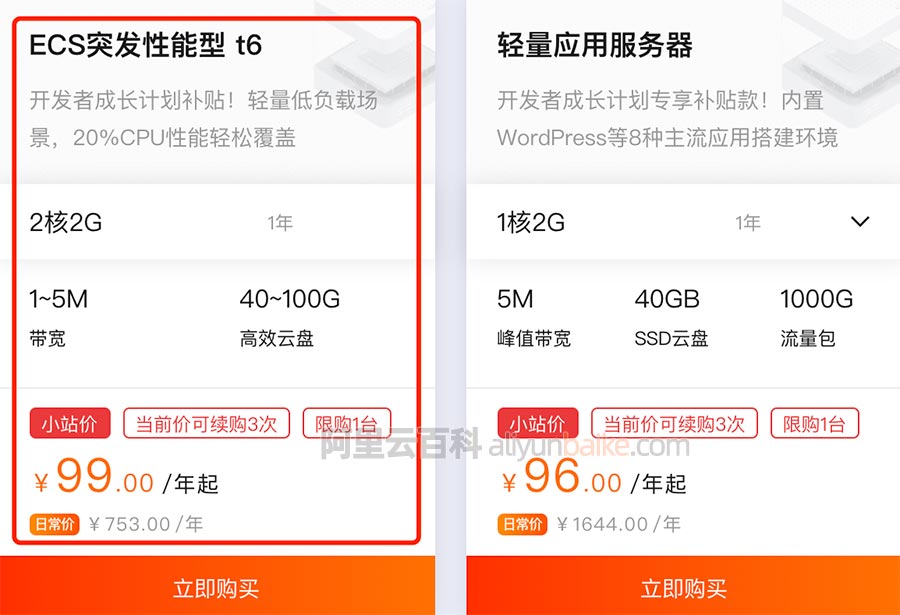 阿里云突发性能t6云服务器优惠活动