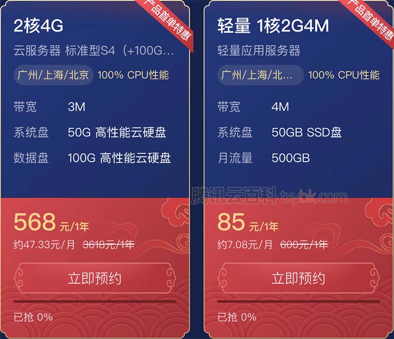 腾讯云2核4G服务器优惠价