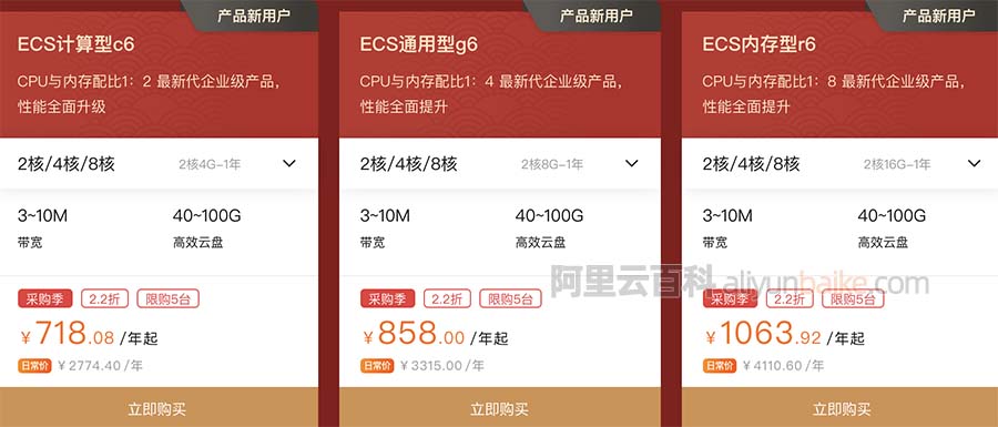 阿里云服务器ECS计算型c6/通用型g6/内存型r6