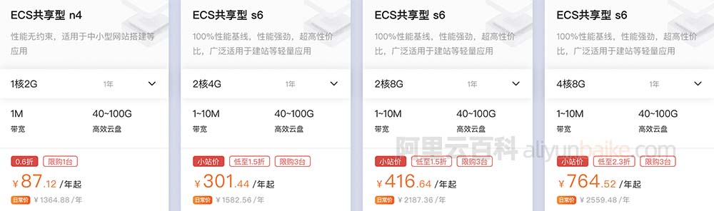 阿里云服务器ECS共享型n4和s6