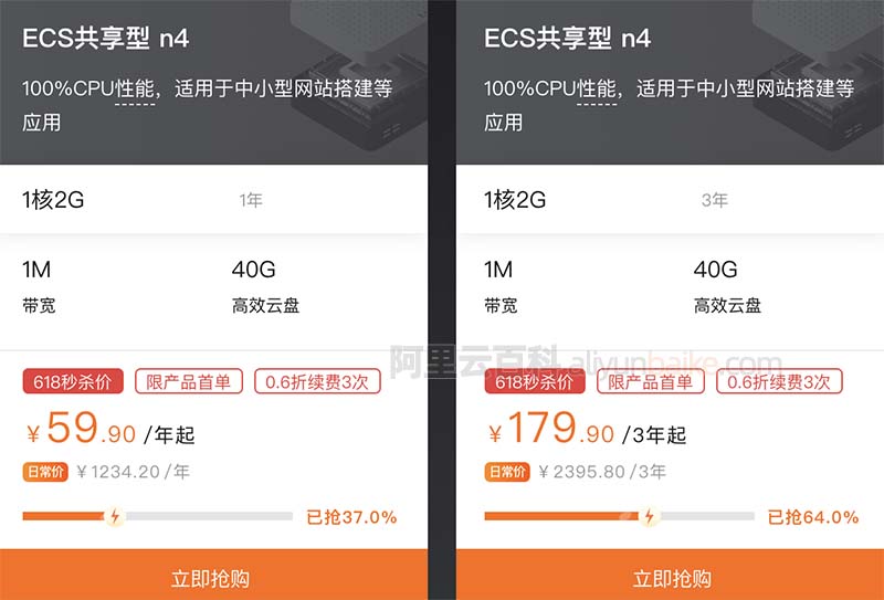 阿里云服务器1核2G优惠价59元一年