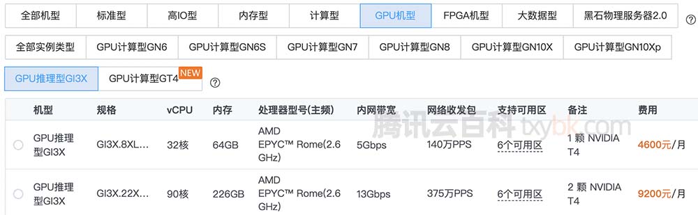 腾讯云GPU服务器推理型GI3X实例