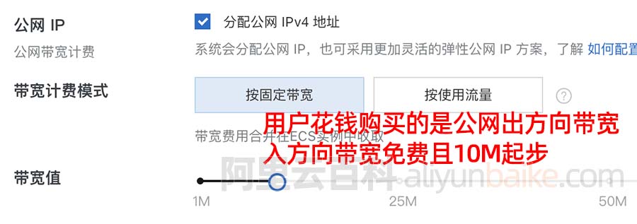 阿里云服务器公网带宽出入方向大小