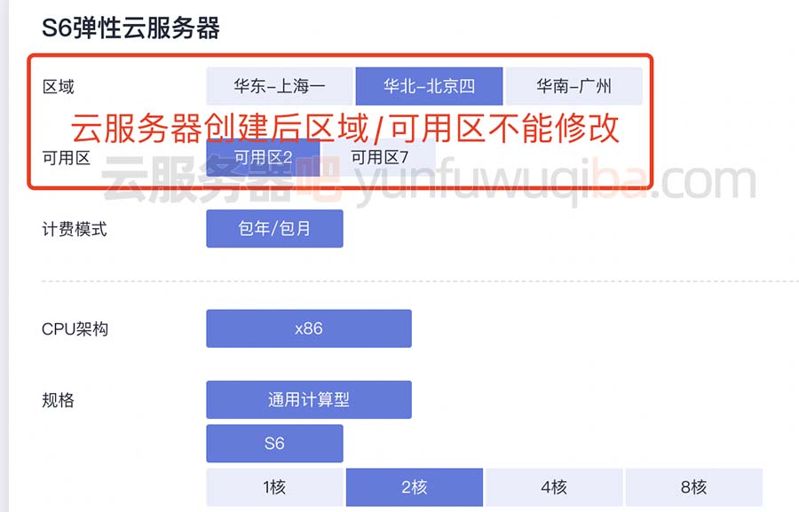 华为云服务器区域和可用区不能更改