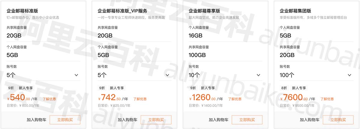 阿里云企业邮箱一年价格