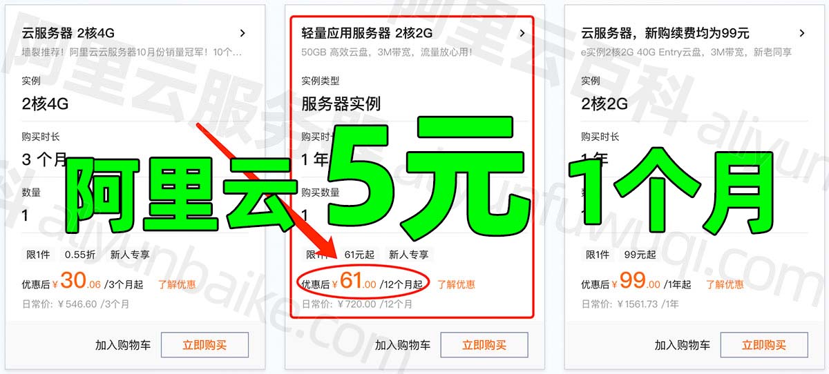 阿里云服务器一个月价格表