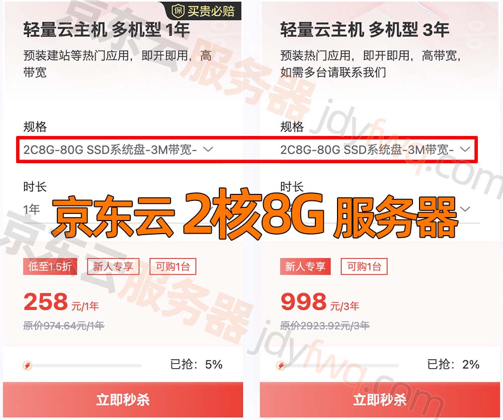 京东云2核8G轻量云主机优惠价格