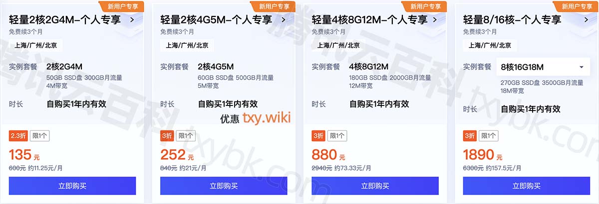 腾讯云轻量应用服务器优惠价格