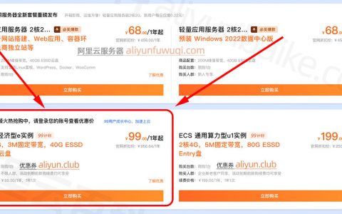 阿里云99元服务器ECS经济型e实例：中小型企业和个人性价比首选